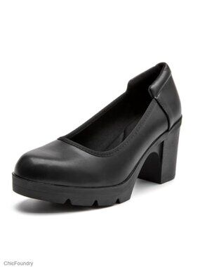 Women's Classic Chunky High Heel Round Toe Platform Dress Pump Shoes